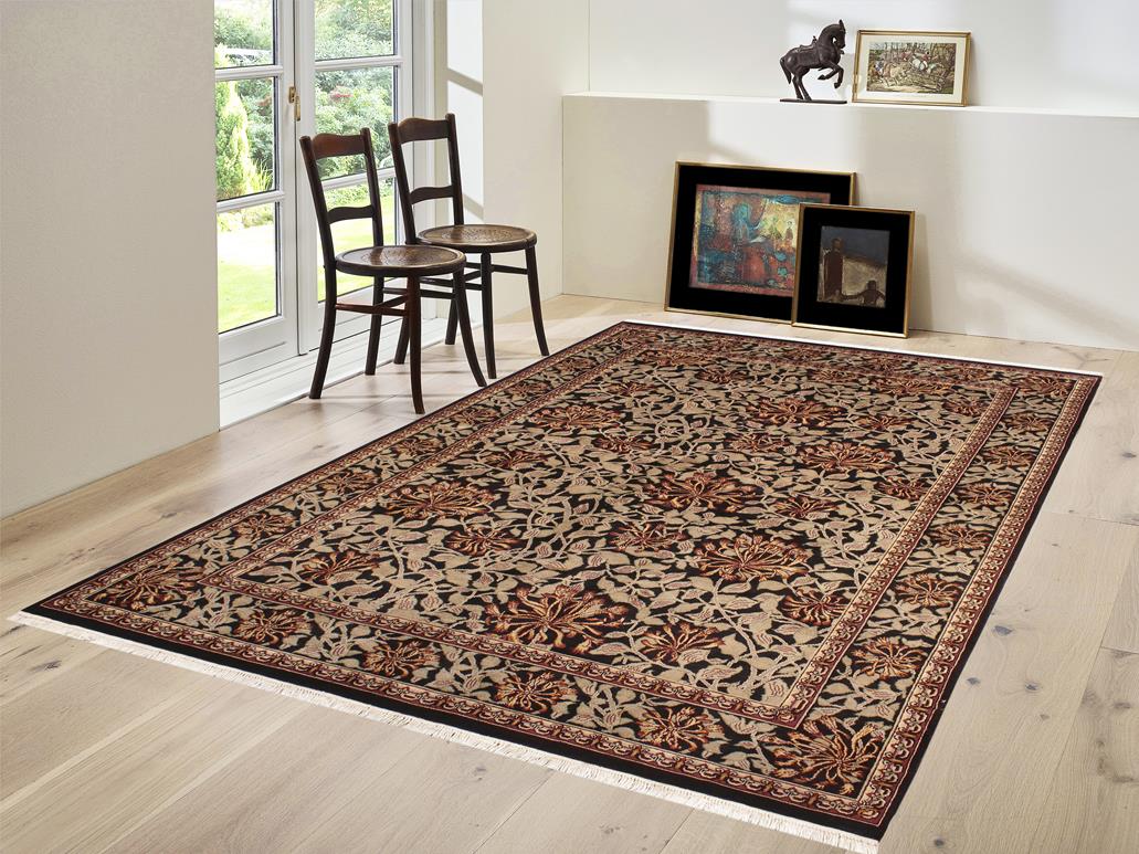 handmade Transitional Honeysuckle Black Tan Hand Knotted RECTANGLE 100% WOOL area rug 6x9