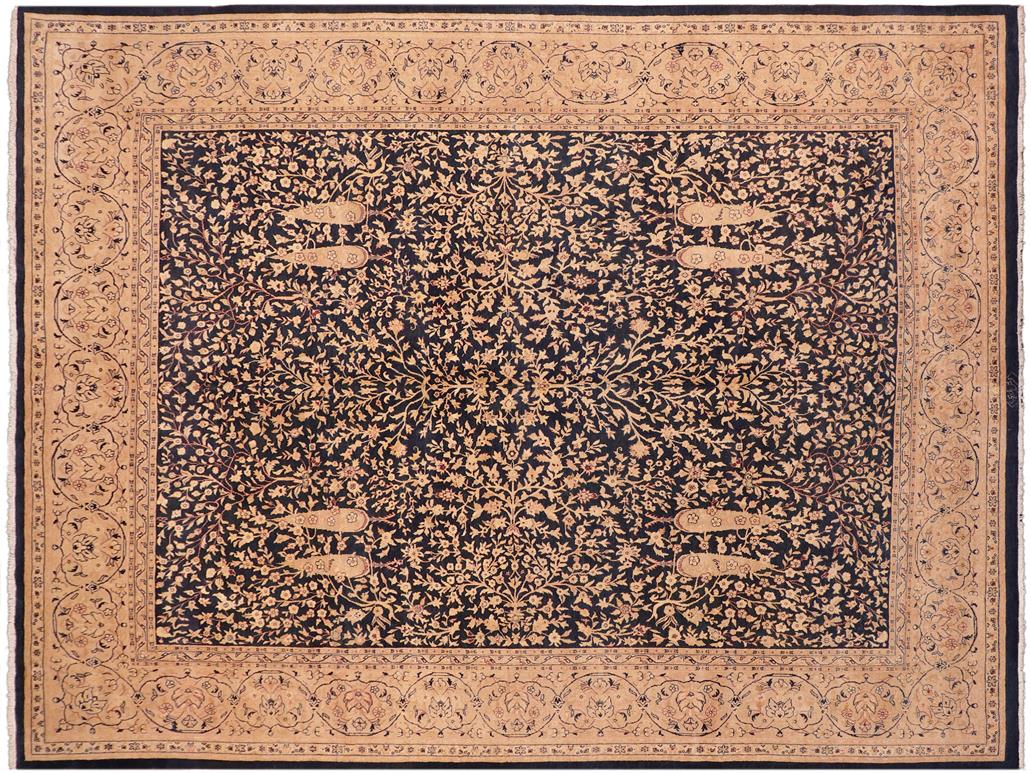 handmade Traditional Kirman Blue Tan Hand Knotted RECTANGLE 100% WOOL area rug 8x10
