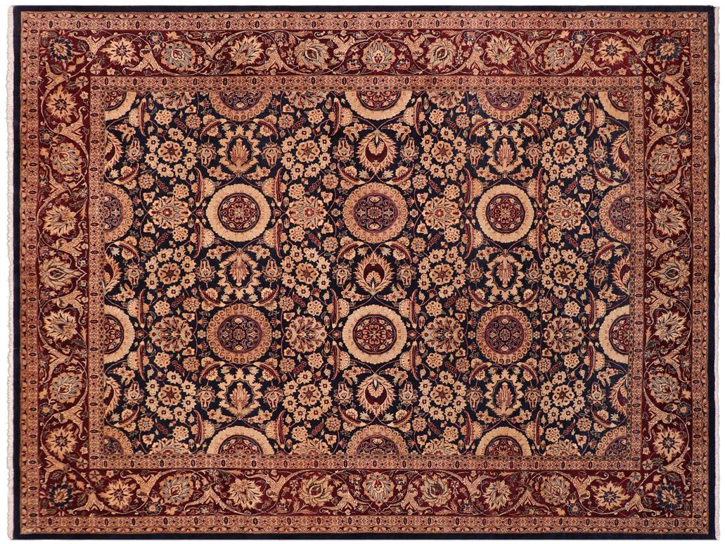 handmade Traditional Agra Tabriz Blue Red Hand Knotted RECTANGLE 100% WOOL area rug 8x10