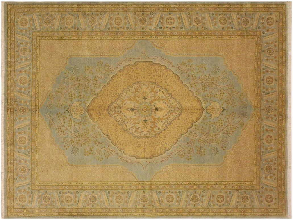 handmade Traditional Design Lt. Blue Gold Hand Knotted RECTANGLE 100% WOOL area rug 6x7