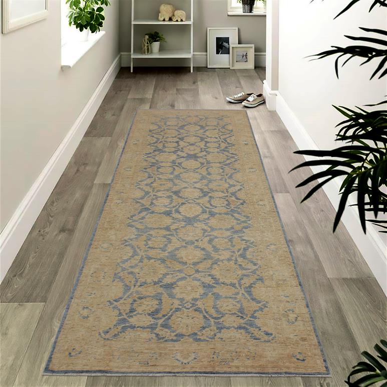 handmade Traditional Kafkaz Blue Gold Hand Knotted RUNNER 100% WOOL area rug 4 x 11