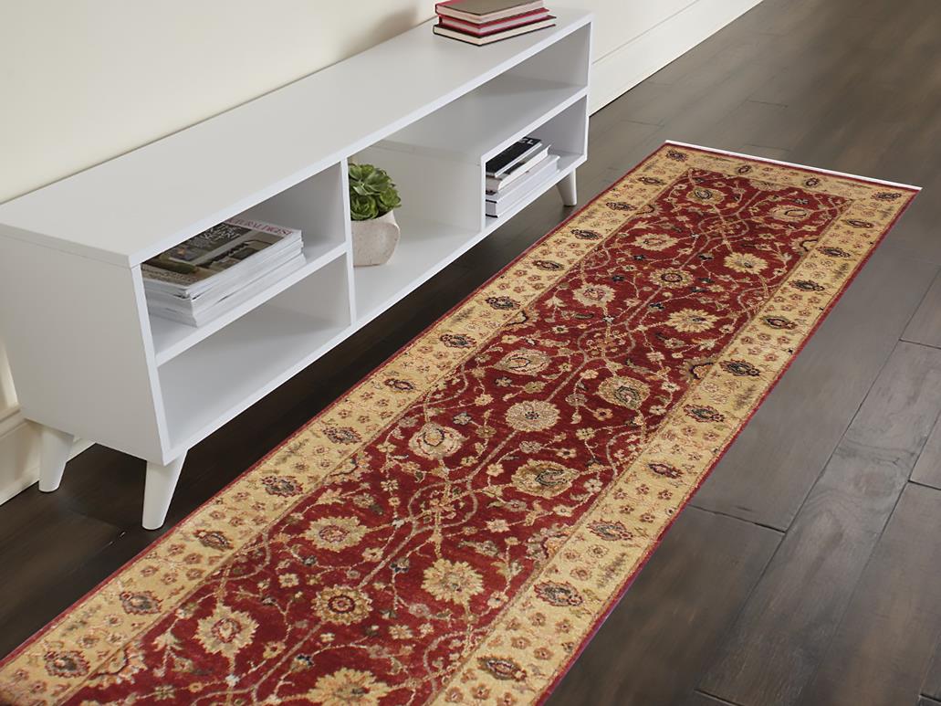 handmade Traditional Kirman Red Gold Hand Knotted RUNNER 100% WOOL area rug 3 x 12