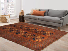handmade Geometric Kargahi Rust Blue Hand Knotted RECTANGLE 100% WOOL area rug 7x10