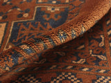 handmade Geometric Kargahi Rust Blue Hand Knotted RECTANGLE 100% WOOL area rug 7x10