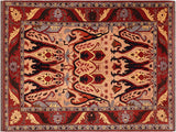 Antique Tribal Kargahi Salena Tan/Red Wool Rug - 6'9'' x 9'3''