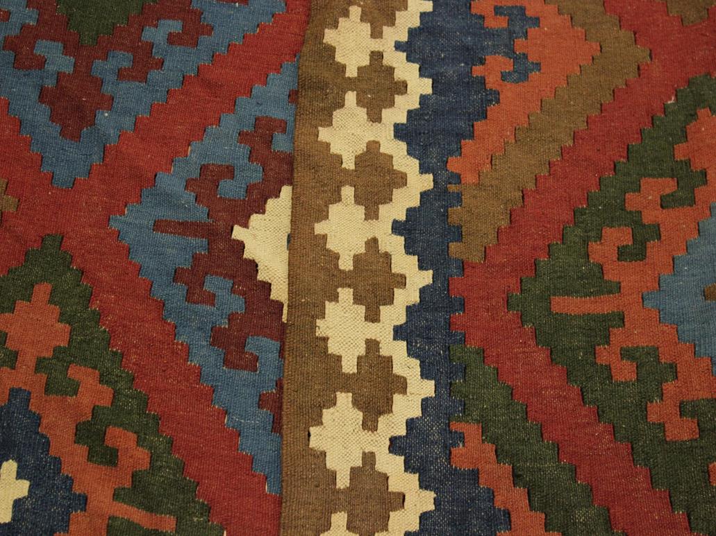 handmade Geometric Kilim Rust Blue Hand-Woven RECTANGLE 100% WOOL area rug 7x10