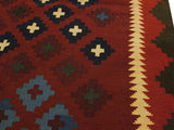 handmade Geometric Kilim Red Blue Hand-Woven RECTANGLE 100% WOOL area rug 8x10