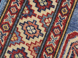 handmade Geometric Super Kazak Blue Beige Hand Knotted RECTANGLE 100% WOOL area rug 3x4