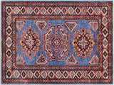 Bohemian Super Kazak Adolph Blue/Beige Wool Rug - 2'7'' x 3'7''