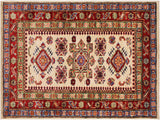 handmade Geometric Super Kazak Beige Red Hand Knotted RECTANGLE 100% WOOL area rug 2x3