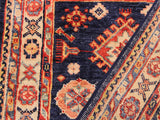 handmade Geometric Super Kazak Blue Beige Hand Knotted RECTANGLE 100% WOOL area rug 2x3