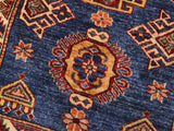 handmade Geometric Super Kazak Blue Beige Hand Knotted RECTANGLE 100% WOOL area rug 3x4