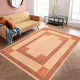 handmade Modern Kotan Beige Rust Hand Knotted Rectangel Hand Knotted 100% Vegetable Dyed wool area rug 6 x 8