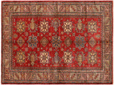 Rustic Super Kazak Jenee Red/Tan Wool Rug - 4'10'' x 6'7''