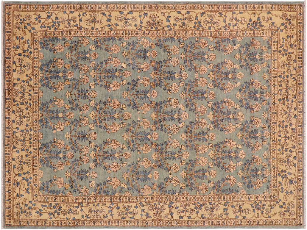 handmade Transitional Antique Lt. Blue Tan Hand Knotted RECTANGLE 100% WOOL area rug 9x11