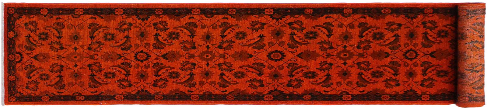 handmade Over Dyed Over Dyed Orange Black Hand Knotted RUNNER 100% WOOL area rug 3x12