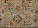 handmade Vintage Tan Green Hand Knotted RECTANGLE 100% WOOL area rug 9x12