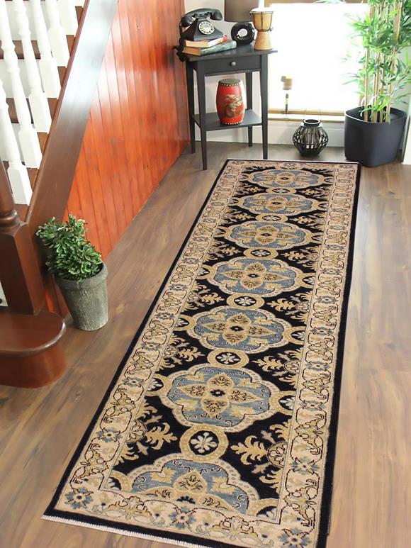 handmade Transitional Kafkaz Blue Ivory Hand Knotted RUNNER 100% WOOL area rug 3 x 10