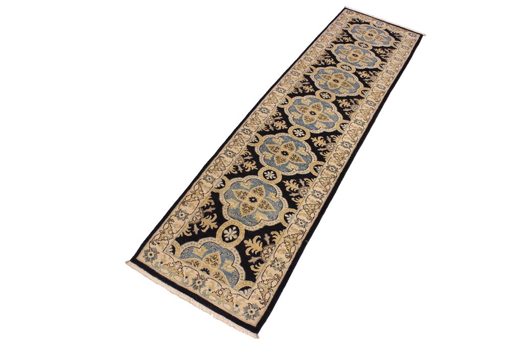 handmade Transitional Kafkaz Blue Ivory Hand Knotted RUNNER 100% WOOL area rug 3 x 10