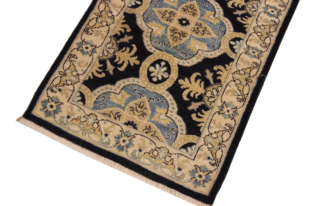 handmade Transitional Kafkaz Blue Ivory Hand Knotted RUNNER 100% WOOL area rug 3 x 10