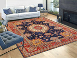 handmade Geometric Super Kazak Blue Red Hand Knotted RECTANGLE 100% WOOL area rug 9x12