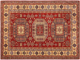 handmade Geometric Super Kazak Red Tan Hand Knotted RECTANGLE 100% WOOL area rug 7x10