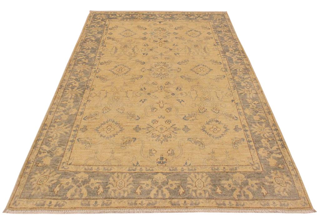 handmade Traditional Kafkaz Chobi Ziegler Ivory Gray Hand Knotted RECTANGLE 100% WOOL area rug 4 x 6