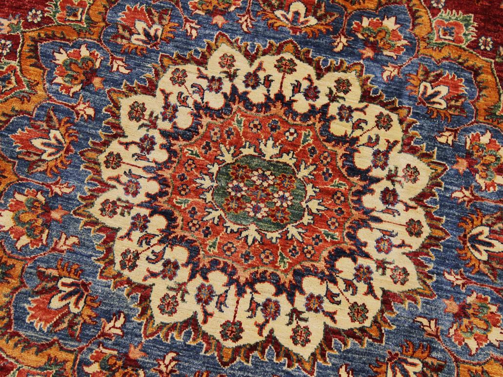 handmade Geometric Khurgeen Blue Red Hand Knotted ROUND 100% WOOL area rug 6x6