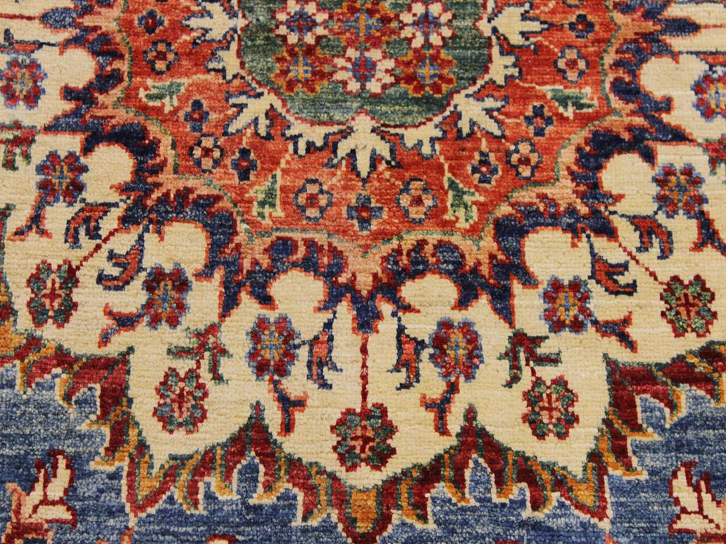 handmade Geometric Khurgeen Blue Red Hand Knotted ROUND 100% WOOL area rug 6x6