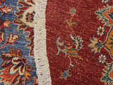 handmade Geometric Khurgeen Blue Red Hand Knotted ROUND 100% WOOL area rug 6x6