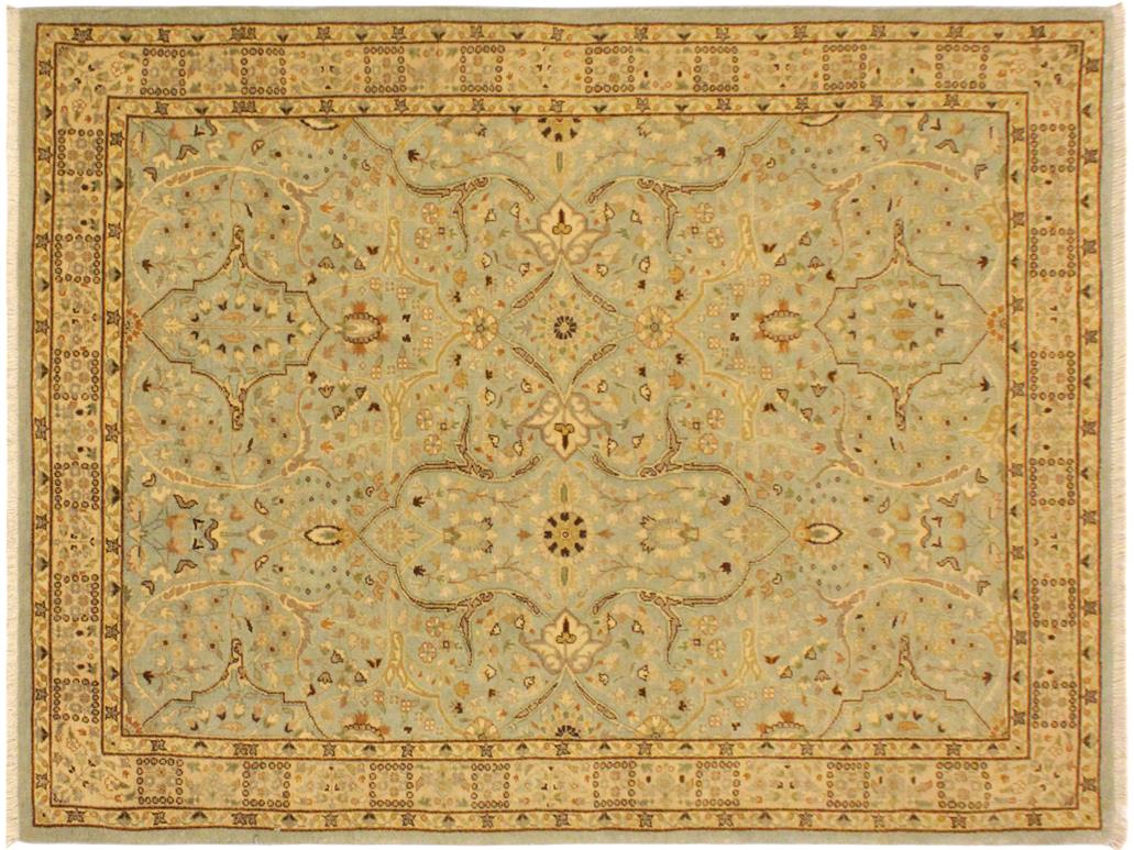 handmade Traditional Tabriz Blue Ivory Hand Knotted RECTANGLE 100% WOOL area rug 4x6
