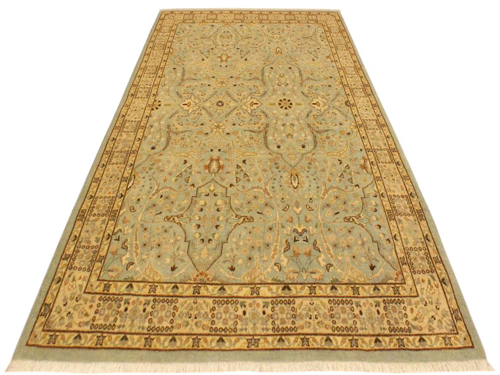 handmade Traditional Tabriz Blue Ivory Hand Knotted RECTANGLE 100% WOOL area rug 4x6