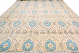 handmade Modern Kafkaz Ivory Blue Hand Knotted RECTANGLE 100% WOOL area rug 12x15