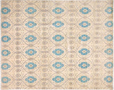 handmade Modern Kafkaz Ivory Blue Hand Knotted RECTANGLE 100% WOOL area rug 12x15