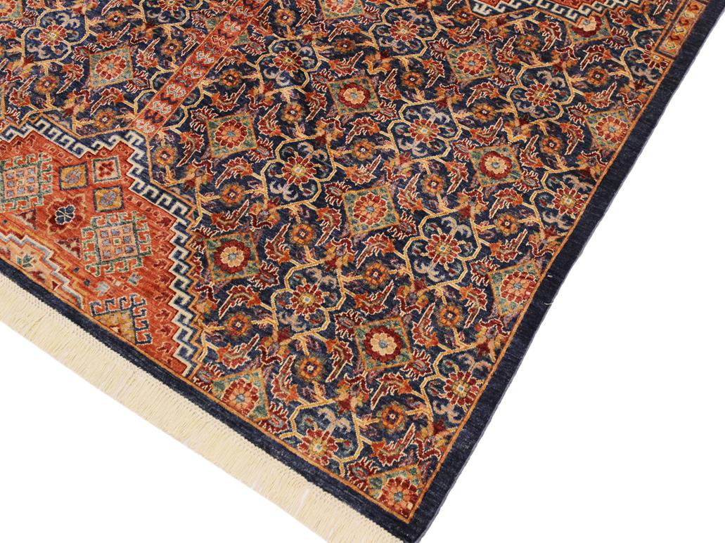 handmade Geometric Khorgeen Blue Rust Hand Knotted RECTANGLE 100% WOOL area rug 7x10