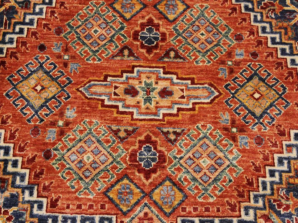handmade Geometric Khorgeen Blue Rust Hand Knotted RECTANGLE 100% WOOL area rug 7x10
