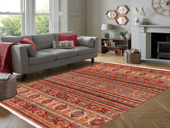 handmade Geometric Khorgeen Rust Blue Hand Knotted RECTANGLE 100% WOOL area rug 6x10