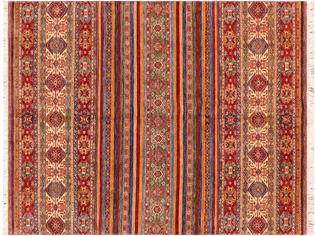 handmade Geometric Khorgeen Rust Blue Hand Knotted RECTANGLE 100% WOOL area rug 6x10