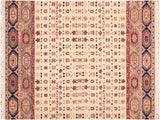 Tribal Khurgeen Hugo Beige/Blue Wool Rug - 5'11'' x 8'9''