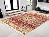 handmade Geometric Khorgeen Ivory Red Hand Knotted RECTANGLE 100% WOOL area rug 5x6