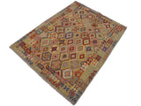 handmade Geometric Kilim Blue Tan Hand-Woven RECTANGLE 100% WOOL area rug 7x9