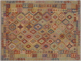 Southwestern Turkish Kilim Terence Blue/Tan Wool Rug - 6'8'' x 9'3''