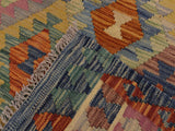 handmade Geometric Kilim Blue Beige Hand-Woven RECTANGLE 100% WOOL area rug 7x10