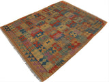 handmade Geometric Kilim Tan Blue Hand-Woven RECTANGLE 100% WOOL area rug 5x6