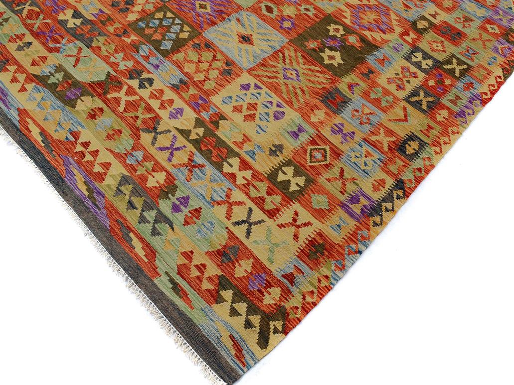 handmade Geometric Kilim Gray Rust Hand-Woven RECTANGLE 100% WOOL area rug 7x10