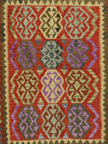 handmade Geometric Kilim Blue Red Hand-Woven RECTANGLE 100% WOOL area rug 5x7