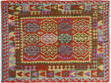 Southwestern Turkish Kilim Bart Blue/Red Wool Rug - 4'11'' x 6'9''