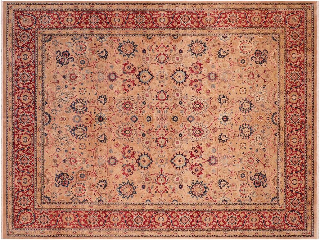 handmade Traditional Tabriz Tan Red Hand Knotted RECTANGLE 100% WOOL area rug 8x10