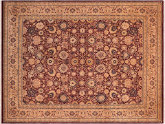 handmade Traditional Tabriz Aubergine Tan Hand Knotted RECTANGLE 100% WOOL area rug 8x10