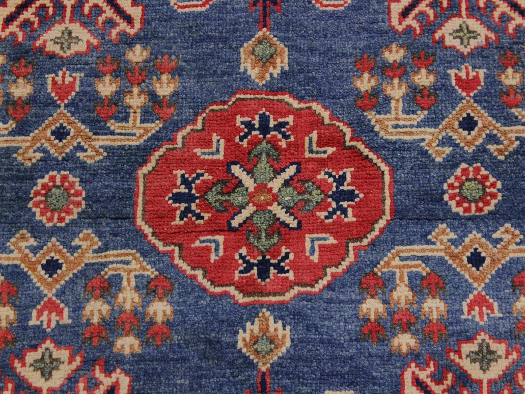 handmade Geometric Kazak Blue Ivory Hand Knotted RUNNER 100% WOOL area rug 4x13